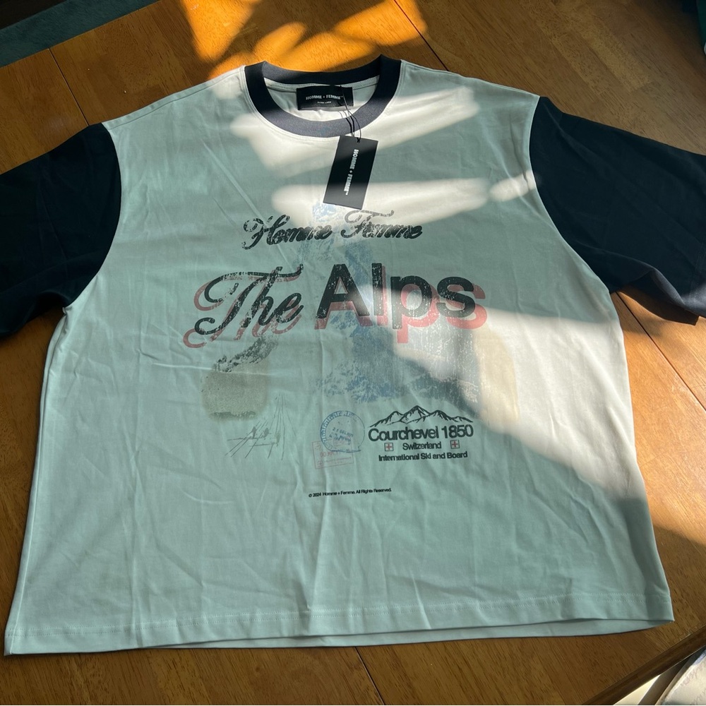 Home +Femme The Alps White and Black Short Sleeve Tee XL